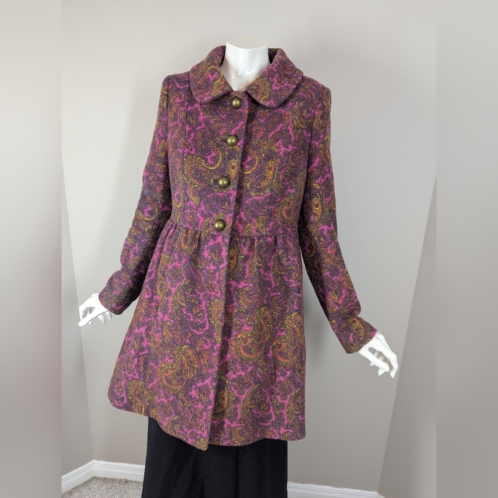 Vintage Plenty by Tracy Reese Paisley Wool Blend Coat | Purple Fit & Flare Jacke